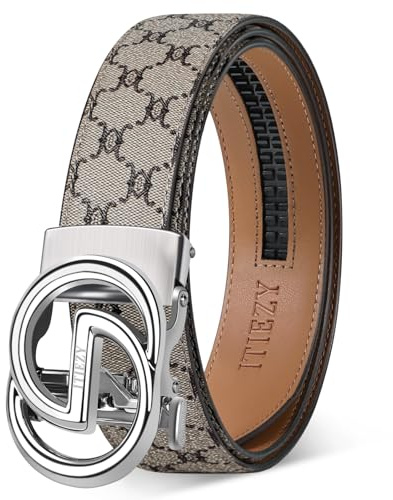 ITIEZY Gürtel Herren mit Vintage-Print, Ledergürtel Ratsche Automatikschließe für Männer Business Anzug, Verstellbarer 35mm Herrengürtel, Größe Angepasst