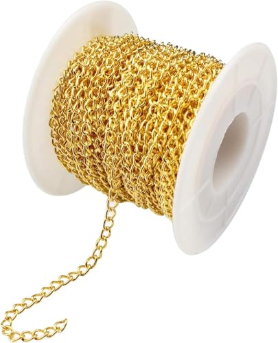 YapitHome 20 m smyckeskedja, guldsmycken, smyckestillverkning, tillbehör för gör-det-själv-halsband, pyssel, chmuck-tillverkning (gyllene 20 m, 4 x 2,7 mm)