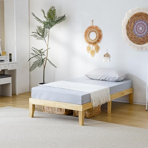 Bonnlo Holzbett 90x200cm mit Lattenrost, Bettgestell Natur, Hochbett aus 100% Kiefer