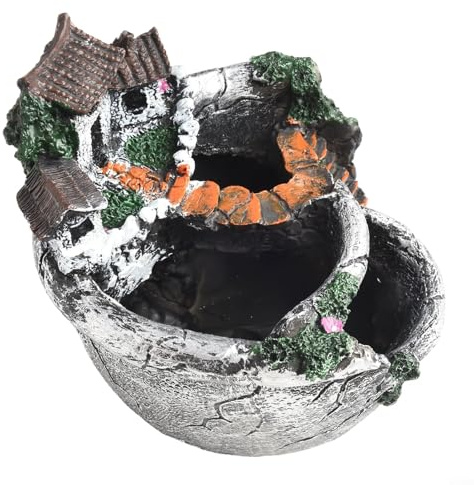 Oniissy Vaso da fiori in resina con foro di drenaggio, per piante grasse e cactus, decorazione da giardino in miniatura, con scale e recinzione, per piantare il cortile (argento)