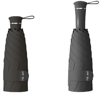 Paraguas Plegable de Viaje Mini con Asidero Telescópico Oculto Integrado, Revestimiento Teflon, Protección UV,UPF 50+,Compacto,Portátil,6 Varillas,Sol/Lluvia,Hombre/Mujeres, Mochila/Coche
