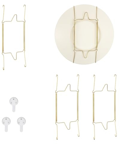 QUARKZMAN 3pcs 12 Inches Universel Porte-Assiette Invisible Golden | En Acier Inoxydable Pour Le Mur Support En Forme De U Avec Clou Sans Trace Pour Decorations, Porte-Assiette