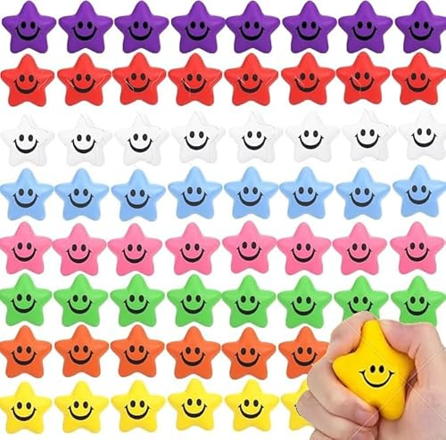 16 Stück Stern Lächeln Gesicht Stressbälle,5cm Stern Anti Stress Spielzeug Bälle Antistressbälle für Kinder Erwachsene Party Geschenke,Angstlinderung Produkte-8 helle Farben (Mischfarben, 16)