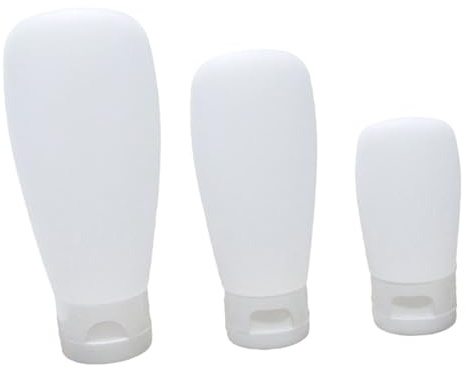 Anneome Lot de 3 Flacons Cosmétiques Rechargeables en Silicone Souple Bouchon à Clapet Volumes 30 Ml 60 Ml et 100 Ml Bouteilles de Voyage Pratiques pour Lotion et Shampooing