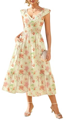 GRACE KARIN Ruffle Sleeves Floral Summer Chiffon Dresses Wedding Guest