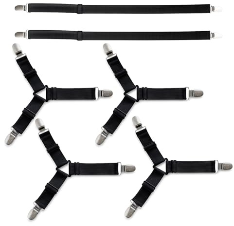 CanQuanSWZX 6 Tendeur Drap Housse, Tendeurs Drap Housse Élastiques avec Clips Renforcés, Fixation Facile pour Lit, Matelas, Enfile Couette, Noir