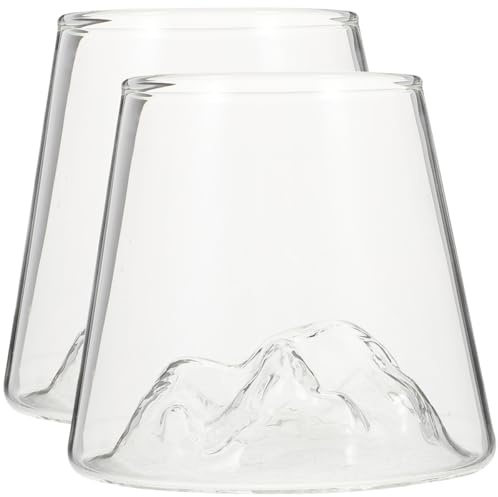 BESPORTBLE Lot de 2 Gobelets en Verre Transparent Grosse Taille Forme Mont Fuji, Résistant Haute Température, pour Café, Thé, Lait et Boissons Froides, Usage Domestique et Bureau, Verre