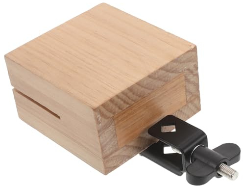 MUELODSIC Professionelle Holz Kuhglocke mit Halterung für Schlagzeug Quadratischer Holzblock aus Robustem Holz und Metall Feiner Klang für Handperkussion im Musikalischen Ensemble