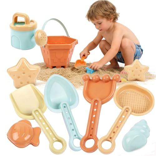DYKeWei Sandspielzeug Set 19 Stück Sandkasten Spielzeug Strandspielzeug Kinder Junge Mädchen mit Eimer, Sandförmchen, und Schaufel Reise Sand Spielzeug ab 1 Jahr für Draußen Strand (D-10pc)