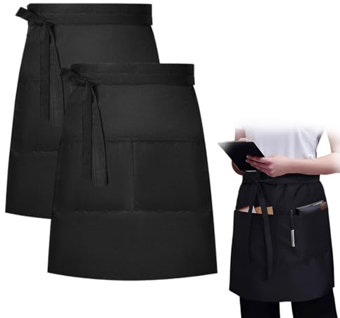 GXGM 2 Pezzi Grembiuli da Cameriera, Grembiule Cucina Donna, Corto Grembiule con 2 Tasche per Chef Lavoro Caffè Ristorante Bistrot Giardino Bar