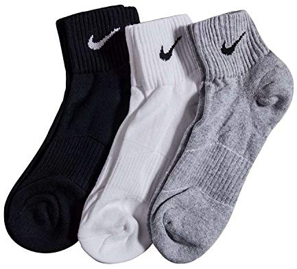 Nike - Cushion Quarter Chaussettes - Mixte adulte - lot de 3 - Multicolore (Grey Heather/Blanc/Noir) - 38-42 EU (5-8 UK)