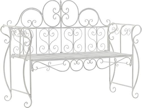 CLP Gartenbank Minna, romantische Metallbank im Jugendstil mit Armlehnen, Parkbank ideal für Garten, Terrasse und Balkon, 180 kg belastbar, Farbe:antik weiß