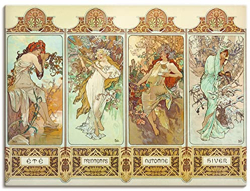 ARTLAND Wanddeko Leinwand Bilder Wandbild 80x60 cm Alfons Mucha Sommer Herbst Winter Frühling Die vier Jahreszeiten 1896 Art Nouveau & Jugendstil Alfons Mucha B6AA