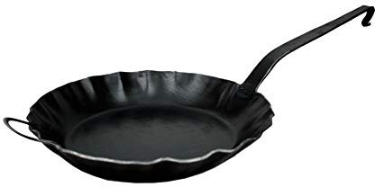 Alpenline Eisenpfanne handgeschmiedet, schmiedeeiserne Pfanne mit Hakenstiel und Gegengriff Ø 30 cm mit 6 cm hohem Rand