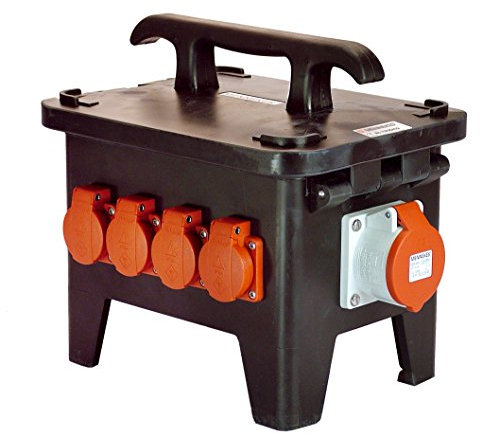 as - Schwabe Baustromverteiler – Gerätesteckeranschluss 400V/16A/5-polig, ca. 11 kW - Starkstrom Adapter - 4 x Schutzkontaktsteckdose, 2 x CEE-Steckdosen 400V/16A/5-polig – Made Germany – IP44, 60550