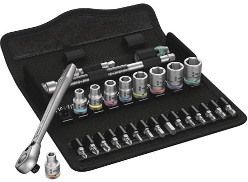Wera 05004021001 8100 SA 11 Zyklop Metal-Knarrensatz, Umschalthebel, 1/4 Zoll -Antrieb, zöllig, 28-teilig