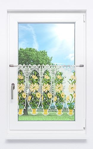 Plauener Spitze Scheibengardine Blumenpracht (Bx H) 99cm * 50cm * Gelb/pastellgelb