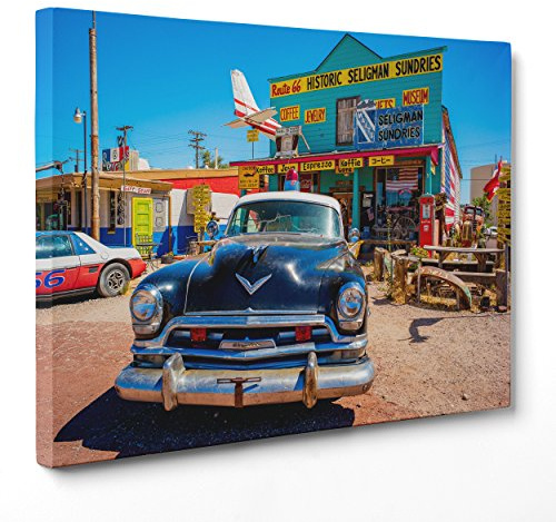 ConKrea QUADRO SU TELA CANVAS - INTELAIATO - PRONTO DA APPENDERE - Route 66 - Storia Americana - USA America Stati Uniti Rider - 30x40cm - Senza Cornice - (cod.4925)
