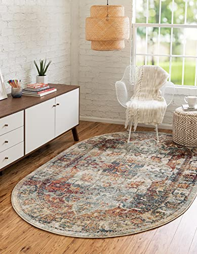 Unique Loom Isabella Collection Area Rug - Adjani (4' 1 x 6' 1 Oval, Ivory/ Beige)