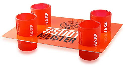 BestPlug Original 2cl Shot-Glas Set rot von Jägermeister ® 4x rote milchige Scharf Shot-Gläser Cup Cup's mit Tablett