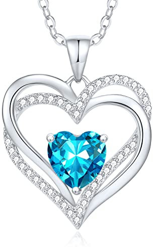 CDE Kette Damen Herzkette 925 Sterling Silber Geburtsstein Halsketten Schmuck Herz Anhänger Weihnachten Valentinstag Muttertags Geschenk Hochzeit Jubiläum Geburtstag Frau Freundin Mama