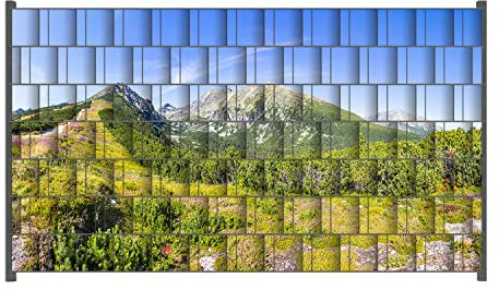 Wallario Zaun Sichtschutz Windschutz für EIN- und Doppelstabmattenzäune in der Größe Breite 2,50m x Höhe 1,40m, Motiv: Berggipfel in der Tatra
