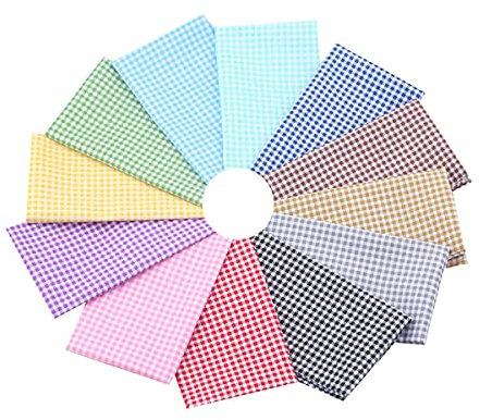 CraftsFabrics 12 Stück (40 cm x 50 cm) Bunt Karierter Twill Fat Quarters 100% Baumwollstoff Zum Quilten, Scrapbooking, Nähen, Basteln, Babykleidung