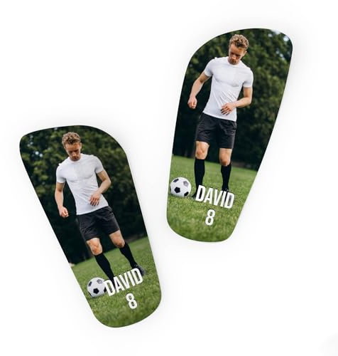 Wanapix | Personalisierte Fußball Schienbeinschoner Premium | Shinguards mit Foto und Text | Sechseckige Textur auf der Oberfläche