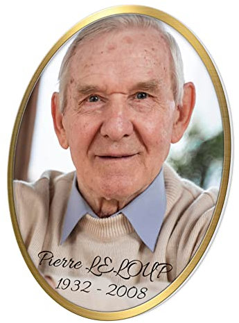 Médaillon Funéraire Doré Personnalisé - Cadre Photo Personnalisable Souvenir - Portrait Commémoratif Personnalisé - Photo pour Plaque Funéraire - Ornement Cimetière (8x6 cm (petit))