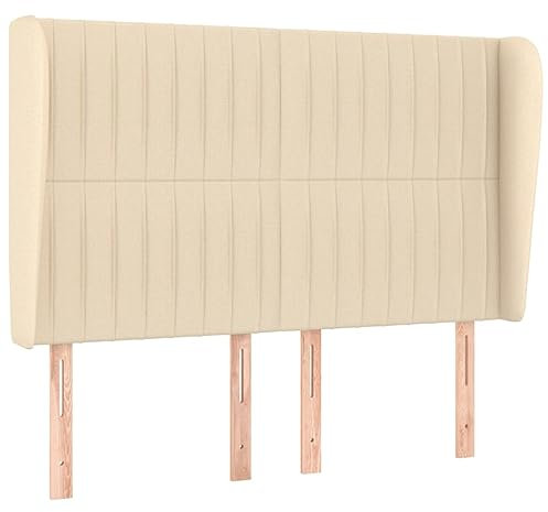 vidaXL Kopfteil mit Ohren Polsterkopfteil Betthaupt Bettkopfteil für Bettgestell Bett Schlafzimmer Bettzubehör Creme 147x23x118/128cm Stoff