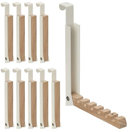 Relaxdays Appendiabiti Pieghevole da Porta, 6 Ganci per Grucce, Appendino per Porte Spesse 2 cm, Ferro e Legno, Crema