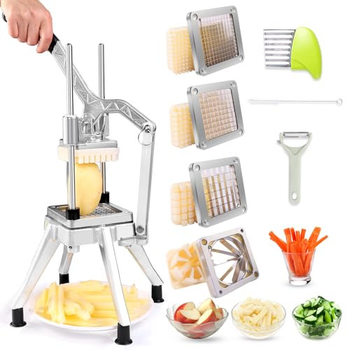 Ezcasch French Fry Cutter with 4 Blades(1/4, 3/8, 1/2, 8-wedge slice)