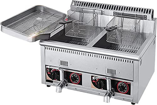 Friteuse à gaz de grande capacité, friteuse GPL en acier inoxydable for la maison et le commerce, puissance de feu réglable, avec paniers et couvercles, for frites beignets poisson, nettoyage facile