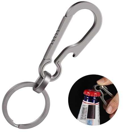 Ouligay Portachiavi con moschettone in titanio, apribottiglie, portachiavi, multifunzione, clip per cintura, moschettone portachiavi, clip per uomo e donna