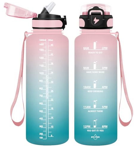 Vikaster VK-TY-SDXZG-1500ML-JB-Pink-Cyan-VC Bouteille, Gourde avec Paille, BPA Free, pour Sport, Gym, Randonnée, Extérieur, Bureau Unisex-Youth, Rose-Cyan 1500ml