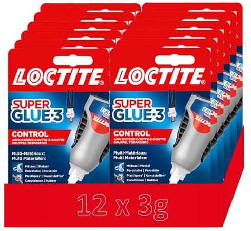 Loctite Super Glue 3 Control, överstarkt omedelbart lim med kontrollerat flöde, universellt lim för de flesta material, flytande lim i en 12 x 3 g flaska med anti-chock
