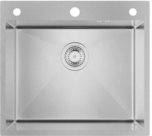 Auralum Lavello Cucina 1 vasca 54 x 49 cm, Lavandino Cucina in acciaio inox, Lavello Cucina piccolo con dispenser per sapone da 500 ml, set di scarico a sifone e troppopieno
