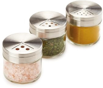 Metaltex Set di 3 barattoli per spezie piatti, 100 ml, in vetro