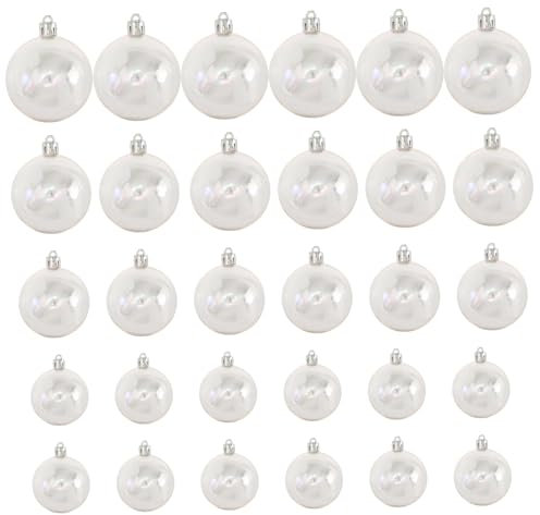 Schillernde Weihnachtsdekoration Ornamentkugeln 30 Stück - Klare Weihnachtskugeln in 4 Verschiedenen Größen zum Aufhängen - Befüllbare Ornamente für den Weihnachtsbaum Weiß