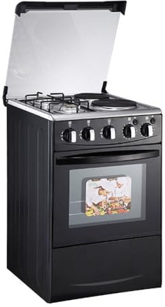 Cocina de Gas de un Solo Horno con Tapa Esmaltada, 4 Quemadores de Gas, Capacidad de 52 Litros, Encendido Electrónico Automático, Doble Puerta de Vidrio, con Luz de Horno, para Cocina, Restaurante