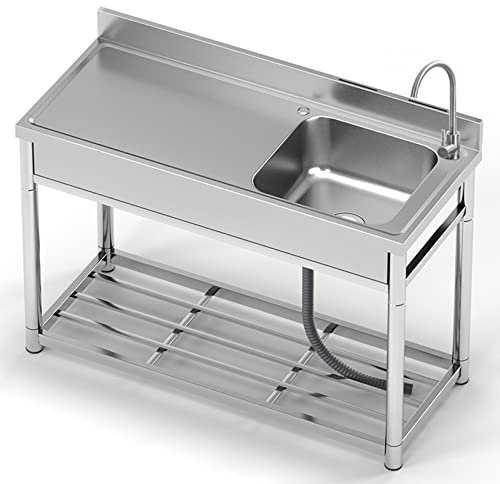 GODFSAHG Lavello da Giardino Esterno Lavello a Una Vasca in Acciaio Inossidabile,Lavelli da Cucina per Ristoranti Commerciali con Rubinetto,Lavello in Acciaio Inossidabile con Rubinetto,Lav