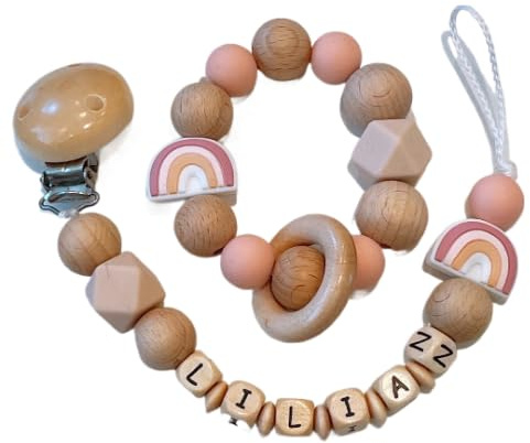 personalisierte Kette mit Namen für für Mädchen oder Junge Baby Geschenk personalisiert zur Geburt & Taufe Große Farbauswahl (Regenbogen Rosa)