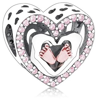 Cross Sister Dog Cat Angel Wing Mum Daughter Memorial Love Pendant 925 Sterling Silver for Pandora Charm Bracelet (Pink Girl Baby Newborn Mother To Be Love You Heart Hands Feet Footprint)