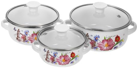OFFSCH Lot De 3 Casseroles Émaillées Miniatures En Émail Deux Poignées Ergonomiques, Pots Cuisine Empilables Pour Cuisson De Soupes, Lait, Nouilles Instantanées, Ustensiles Adaptés Usage Quotidien