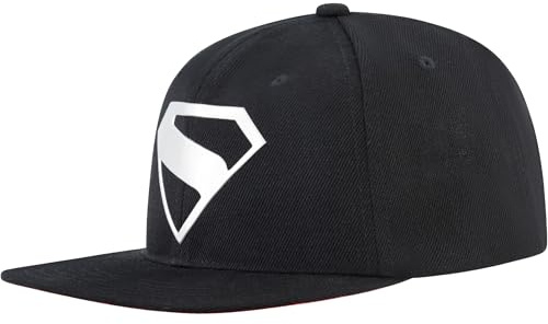 DC Comics Superman Baseball Cap, Adult Adjustable Snapback Hat with Flat Brim for Men and Women, Black, One Size