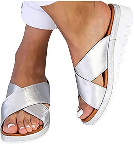 KUIH Women's Orthopedic Arch Support Sandals, Silver, Size 6 UK