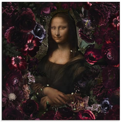 ARTLAND Wanddeko Glasbilder Wandbild Glas Bild 50x50 cm Blumen Rosen Gemälde Porträt Mona Lisa Renaissance U5KK