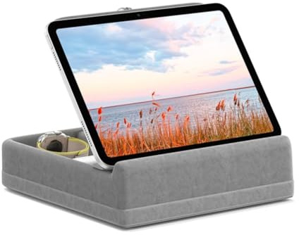 Ohulelks Tablet-Kissenständer mit Aufbewahrung, faltbarer Halter, Winkel, verstellbar, weiches Pad-Dock für Bett und Laptop und Schreibtisch, Grau