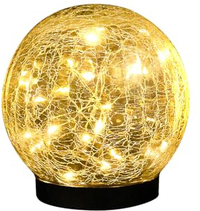 Cracked Glass Solar Globe Lights Outdoor Waterproof Solar-Powered Garden Lights with Warm White Glow and Multi Colors, for Pathways, Patios, Lawns, and Yard Decor 6 inch (Warm White)