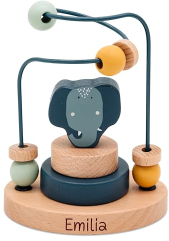 wunderwunsch Trixie Motorikschleife als Baby Geschenk, Geschenke zur Geburt, Babyspielzeug, Personalisierte Geburtstagsgeschenke, Montessori Spielzeug mit Personalierung (Elefant)